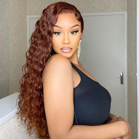 Cranberry Reddish Brown Water Wave 13x4 Transparent laceLace Front Wig