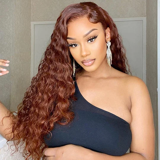 Cranberry Reddish Brown Water Wave 13x4 Transparent laceLace Front Wig