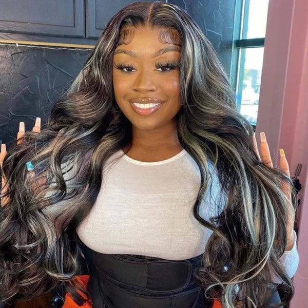 Cranberry Sliver Gray Black Highlight Straight Wig Human Hair Wigs HD 13X4 Lace Frontal Wig