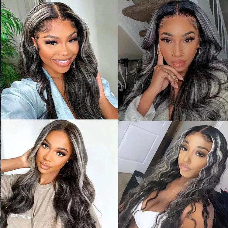 Cranberry Sliver Gray Black Highlight Straight Wig Human Hair Wigs HD 13X4 Lace Frontal Wig