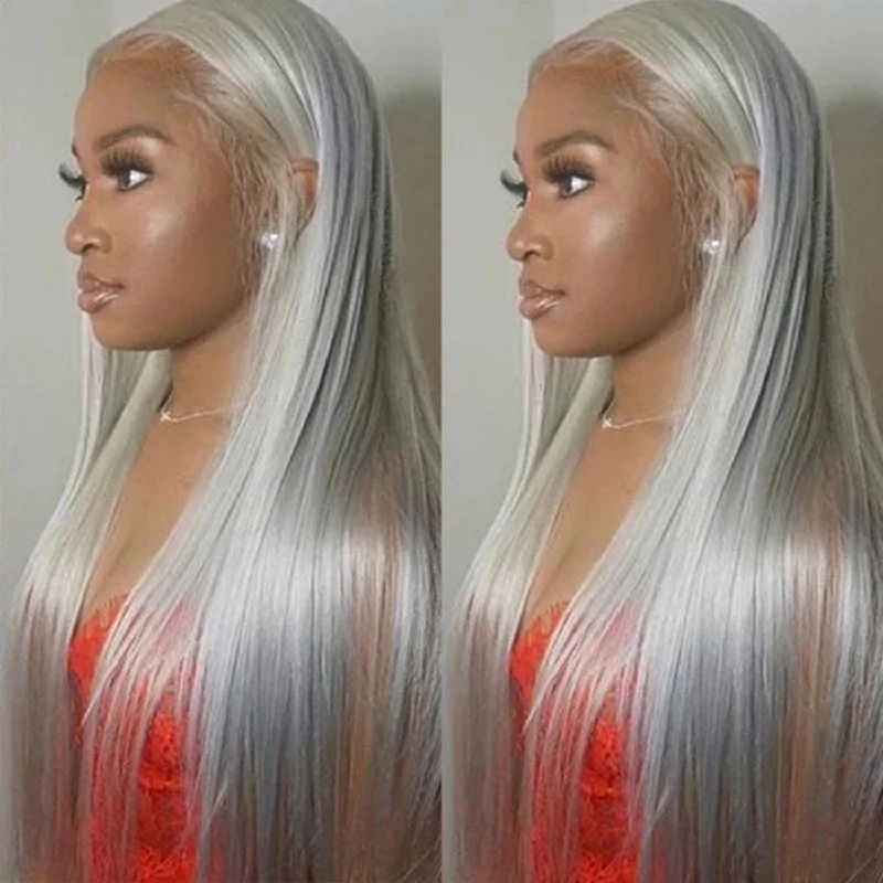 Cranberry Sliver Gray Sliky Straight Wig Human Hair Wigs HD 13X4 Lace Frontal Wig