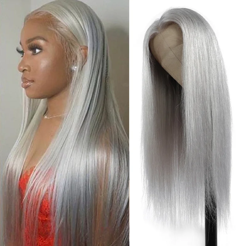 Cranberry Sliver Gray Sliky Straight Wig Human Hair Wigs HD 13X4 Lace Frontal Wig