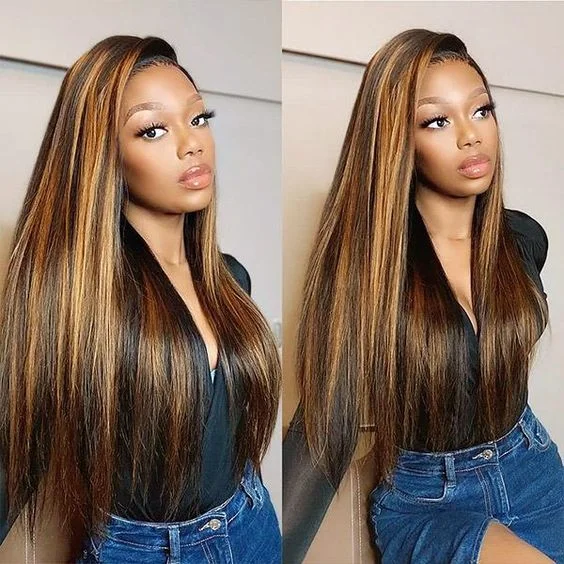 Cranberry Straight HD Highlight Wig Human Hair Wigs For Women 13X4 Lace Frontal Wig