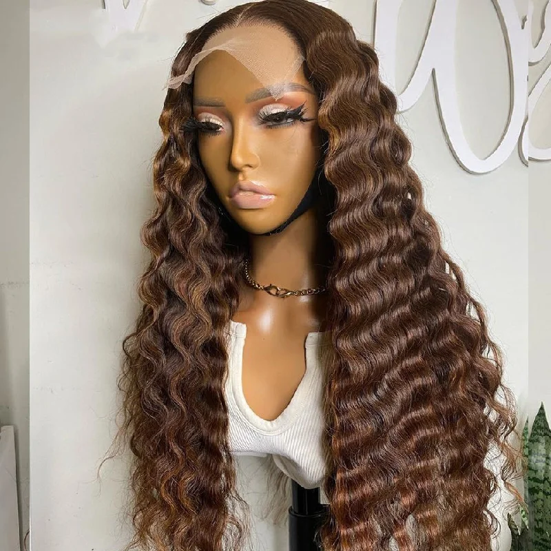 CranberryHair #4 Color Deep Wave Lace Front Wig