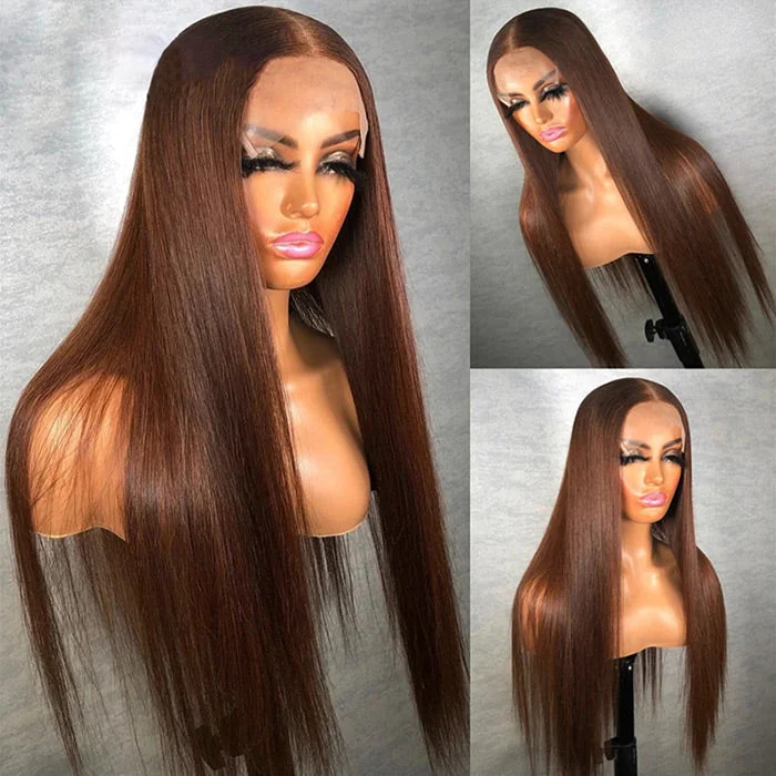 CranberryHair #4 Color Straight  13X4 Lace Front Wig