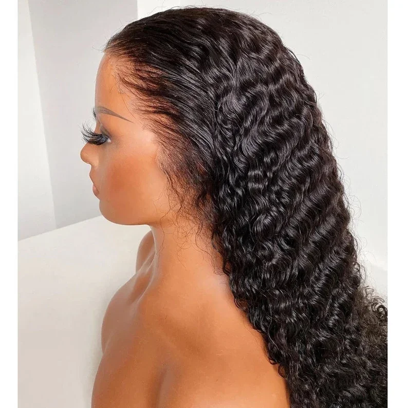 100% Remy Human Off Black Curly Wig  - 13x4 Lace Frontal