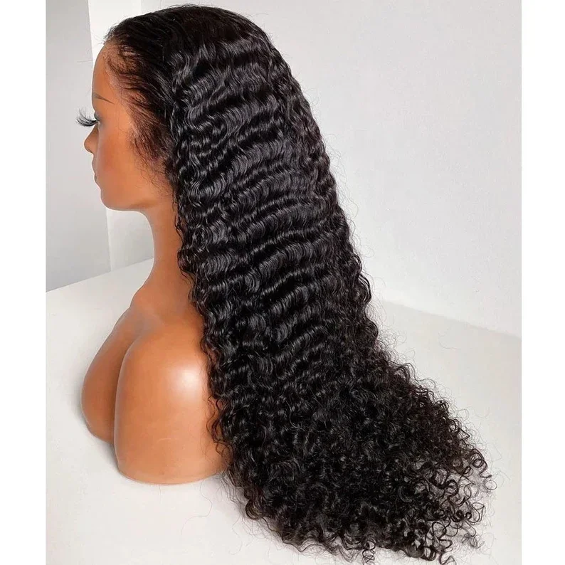 100% Remy Human Off Black Curly Wig  - 13x4 Lace Frontal