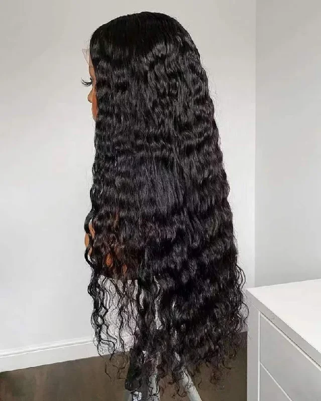 100% Remy Human Off Black Curly Wig  - 13x4 Lace Frontal