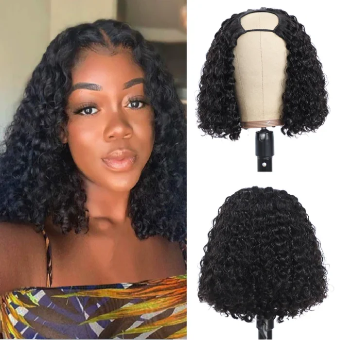 Curly U Part Bob Wig Human Hair Wigs Natural Color 6 Combs Inside Vrvogue Hair