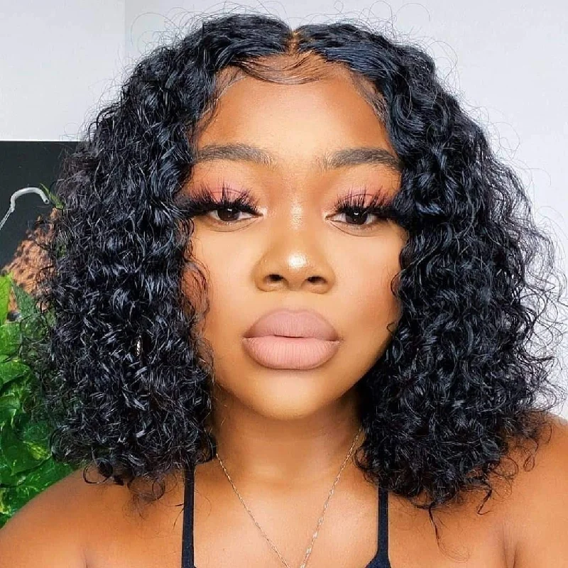 Curly U Part Bob Wig Human Hair Wigs Natural Color 6 Combs Inside Vrvogue Hair