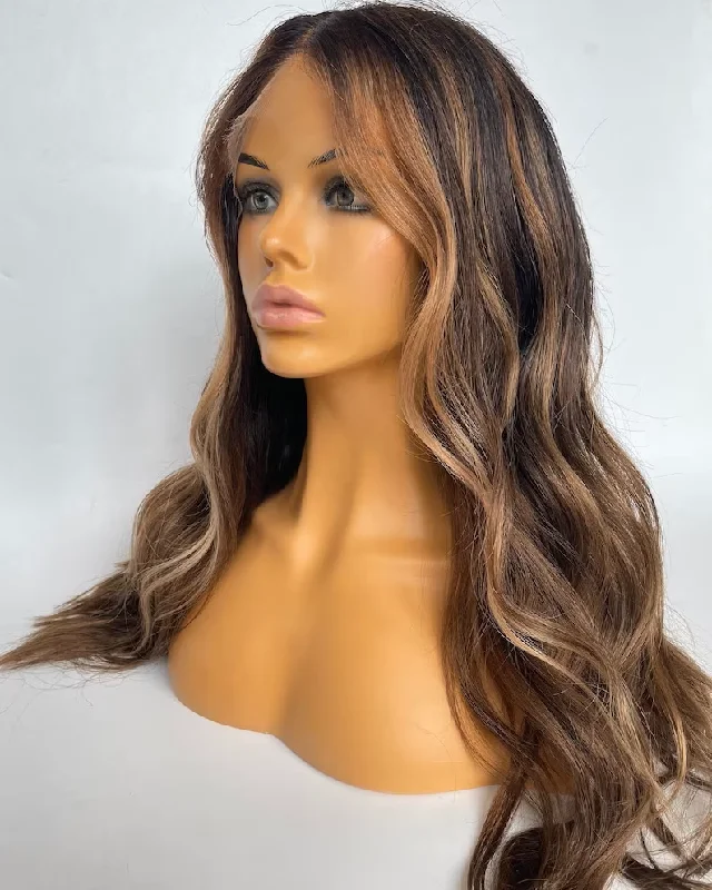 Dark Brown Brunnet Highlight Wig - HD Silk Base European Hair - Invisible Knots - Natural Hairline