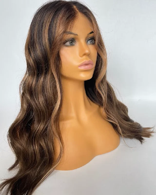 Dark Brown Brunnet Highlight Wig - HD Silk Base European Hair - Invisible Knots - Natural Hairline