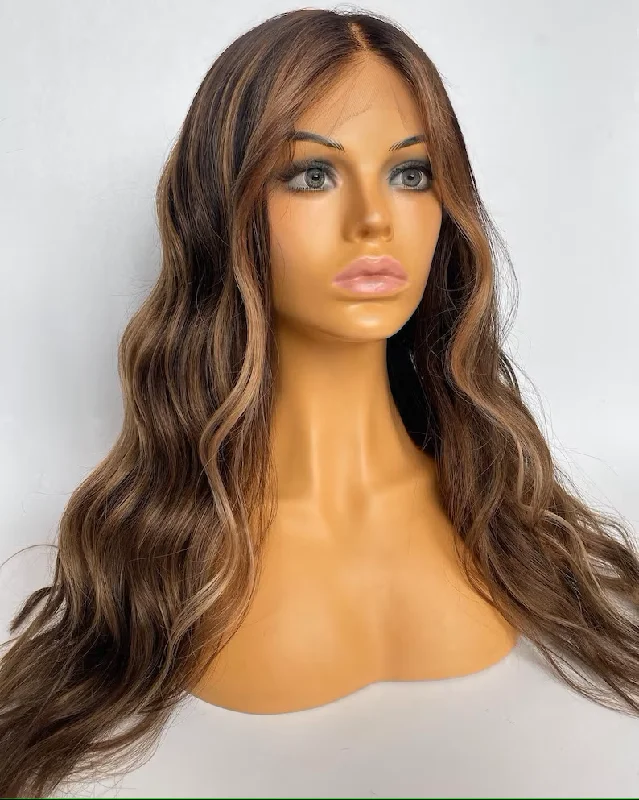 Dark Brown Brunnet Highlight Wig - HD Silk Base European Hair - Invisible Knots - Natural Hairline