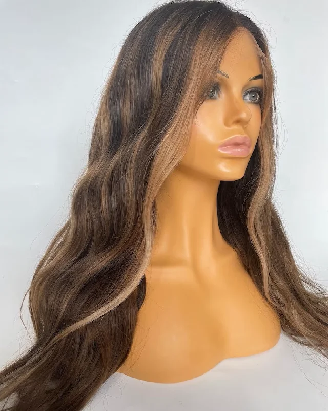 Dark Brown Brunnet Highlight Wig - HD Silk Base European Hair - Invisible Knots - Natural Hairline