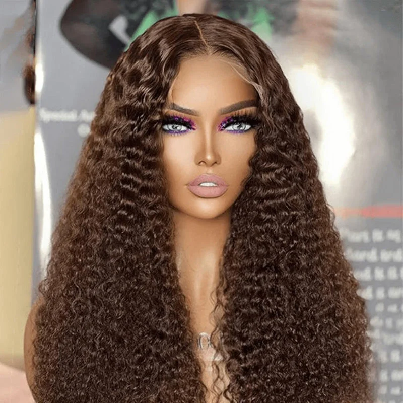 Dark Brown Curly Hair HD Lace Wig Colored Human Hair Glueless Wigs