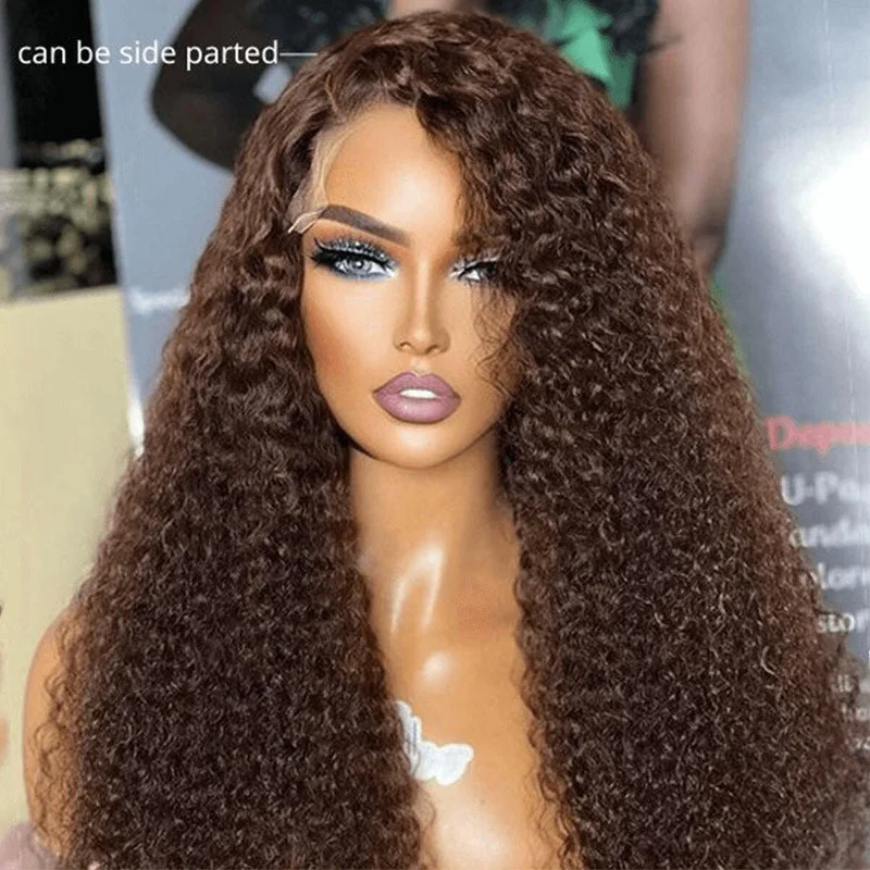 Dark Brown Curly Hair HD Lace Wig Colored Human Hair Glueless Wigs