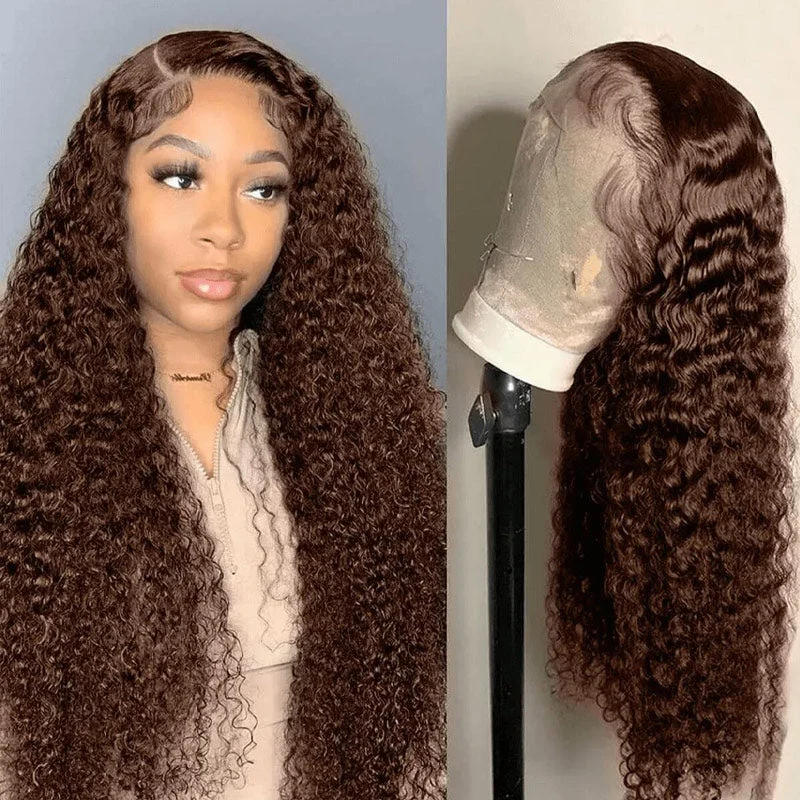 Dark Brown Curly Hair HD Lace Wig Colored Human Hair Glueless Wigs