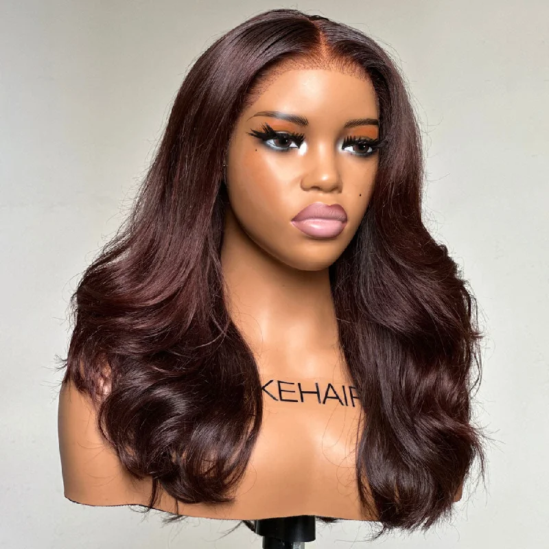 Dark Brown Long Layered Wavy 13x4 Lace Front Wig