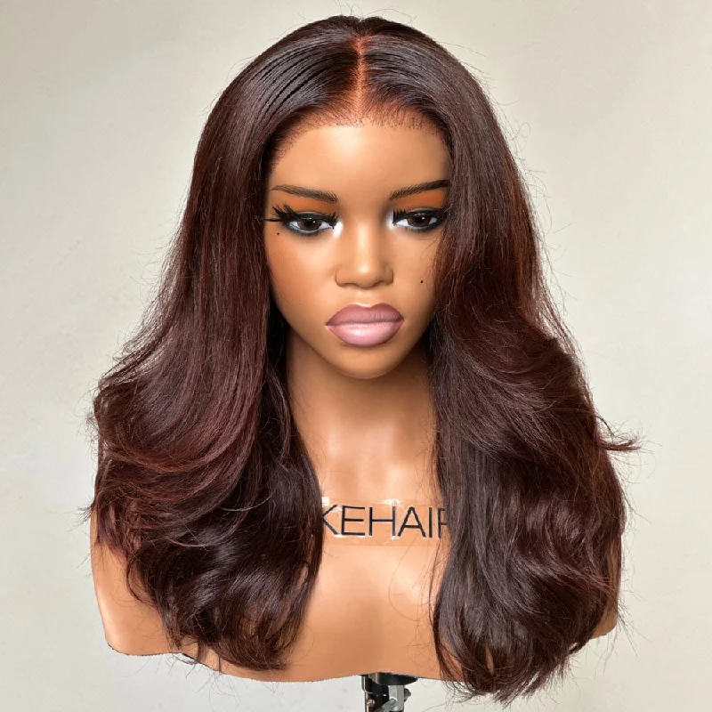 Dark Brown Long Layered Wavy 13x4 Lace Front Wig