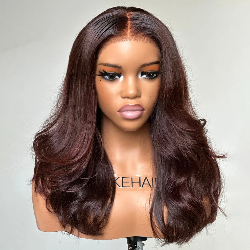 Dark Brown Long Layered Wavy 13x4 Lace Front Wig