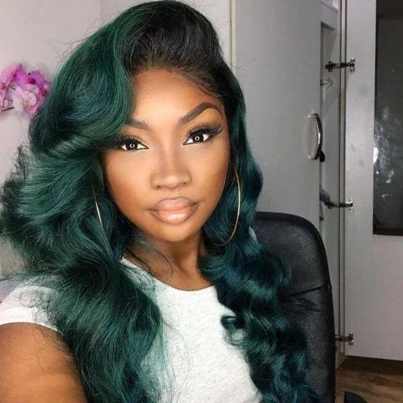 Dark Green Colored Human Hair Wigs Body Wave Brazilian Remy Hair 13*4/T Part/4*4 Lace Wigs 180 210 Density Vrvogue Hair