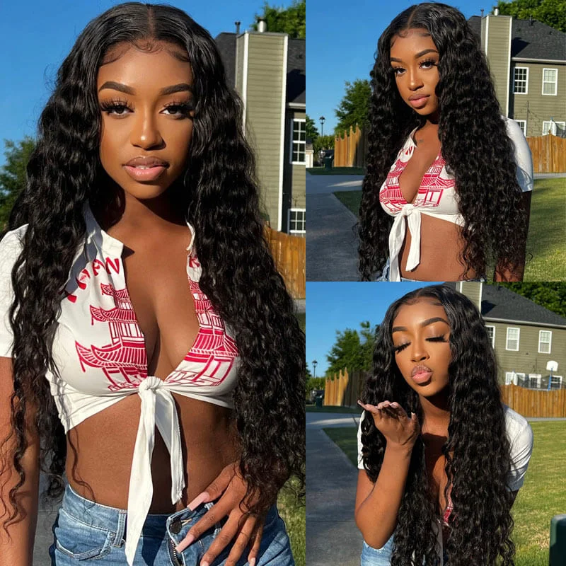 Deep Wave 4x4 Transparent Lace Closure Wig 180% High Density Brazilian Real Human Hair Wig-Geeta Hair