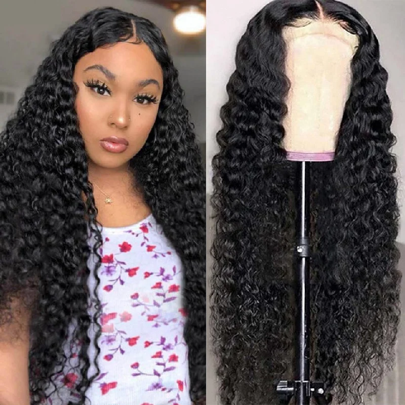 Deep Wave 4x4 Transparent Lace Closure Wig 180% High Density Brazilian Real Human Hair Wig-Geeta Hair