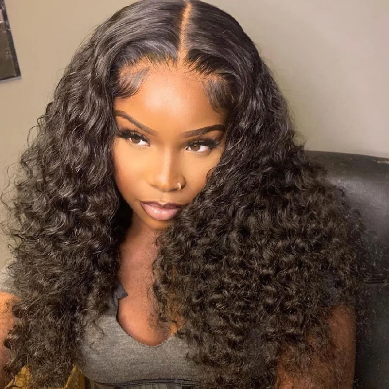 Deep Wave 4x4 Transparent Lace Closure Wig 180% High Density Brazilian Real Human Hair Wig-Geeta Hair