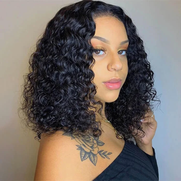 Deep Wave Bob Wig Virgin Human Hair 13x4 Lace Front Wig Pre Plucked Hairline