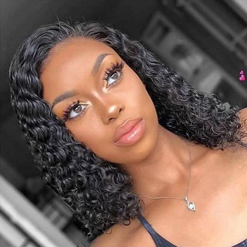 Deep Wave Bob Wig Virgin Human Hair 13x4 Lace Front Wig Pre Plucked Hairline