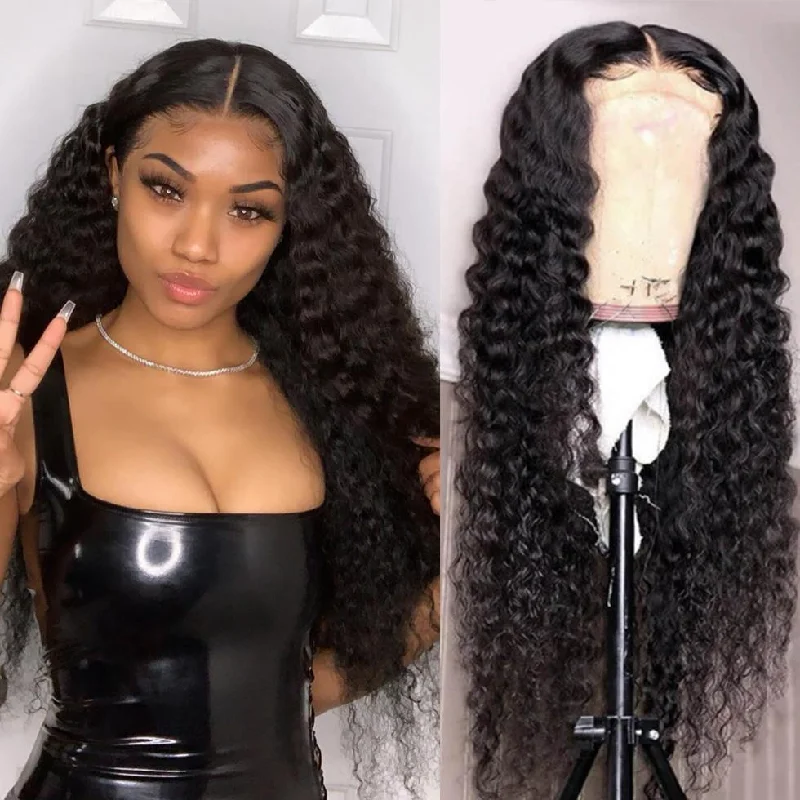 40 Inch 4x4 HD Transparent Lace Closure Wigs Remy Brazilian Human Hair Wigs Deep Wave Wig