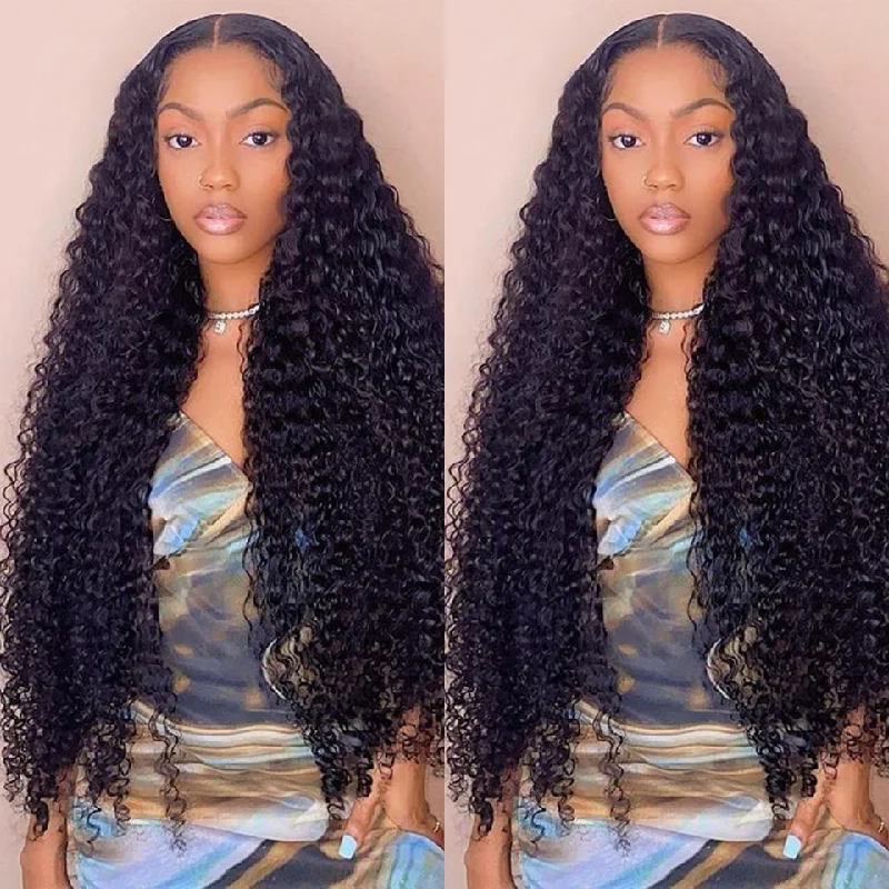 40 Inch 4x4 HD Transparent Lace Closure Wigs Remy Brazilian Human Hair Wigs Deep Wave Wig