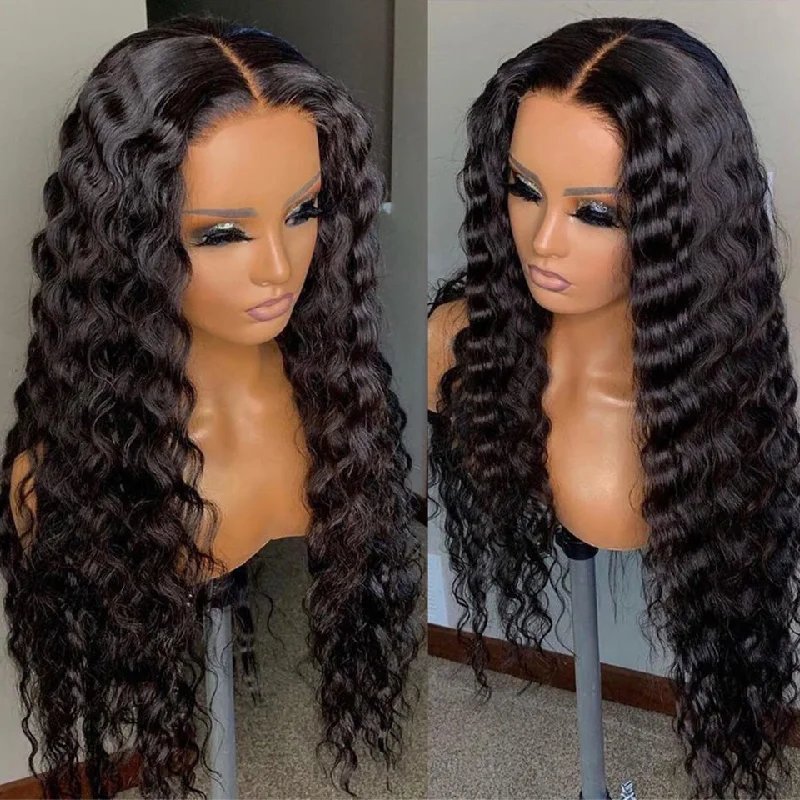 40 Inch 4x4 HD Transparent Lace Closure Wigs Remy Brazilian Human Hair Wigs Deep Wave Wig