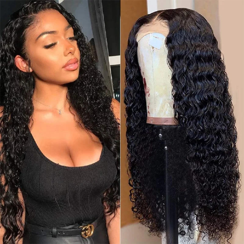 40 Inch 4x4 HD Transparent Lace Closure Wigs Remy Brazilian Human Hair Wigs Deep Wave Wig