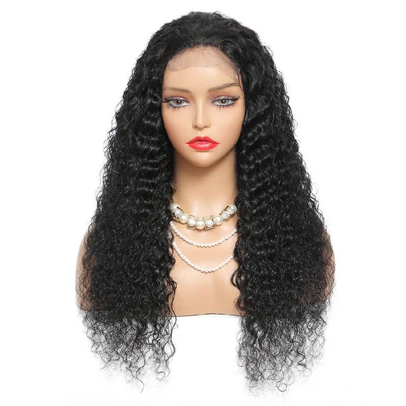 40 Inch 4x4 HD Transparent Lace Closure Wigs Remy Brazilian Human Hair Wigs Deep Wave Wig