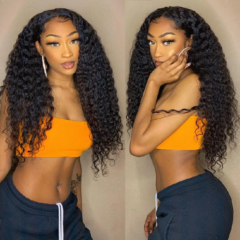 Deep Wave 13x6 Invisible HD Lace Frontal Wig Pre Plucked Hairline 100% Real Human Hair Wig-Geeta Hair