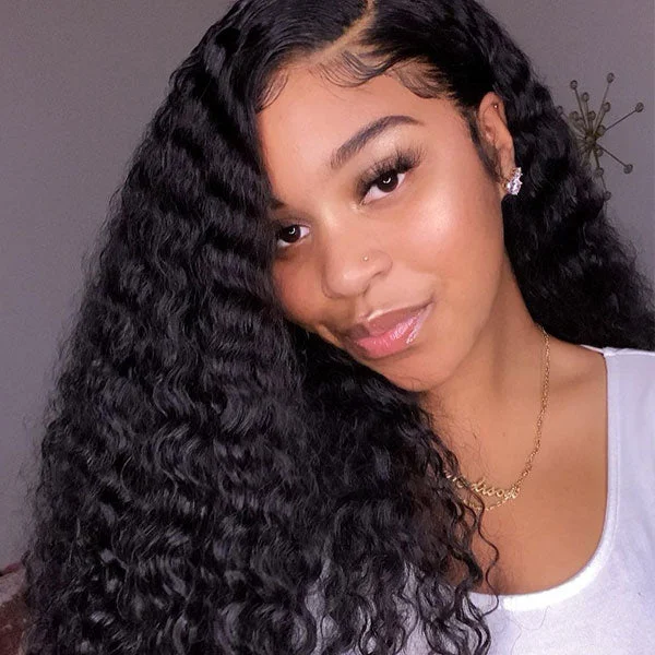 [HD Lace] Deep Wave Hair HD Lace Wigs Skin Melt Transparent Lace Front Wigs Deep Curly Hair Wigs For Black Women