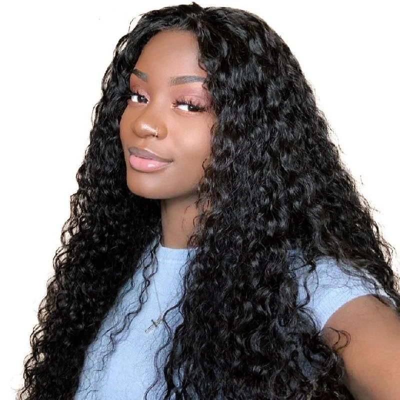 Deep Wave  13*6 HD Transparent Lace Front Wigs Human Hair Wigs For Women 180 210 250 Density Peruvian Virgin Hair