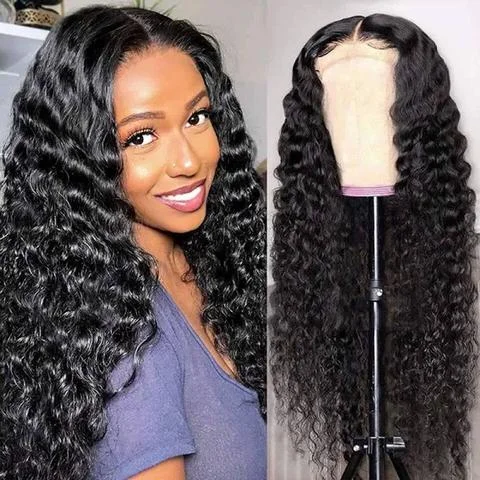 Deep Wave  13*6 HD Transparent Lace Front Wigs Human Hair Wigs For Women 180 210 250 Density Peruvian Virgin Hair