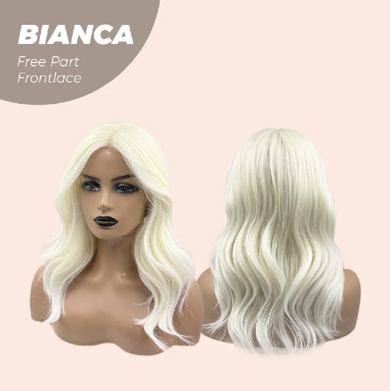 JBEXTENSION 16 Inches Platinum Blonde Wave Free Part Pre-Cut Frontlace Glueless Wig BIANCA