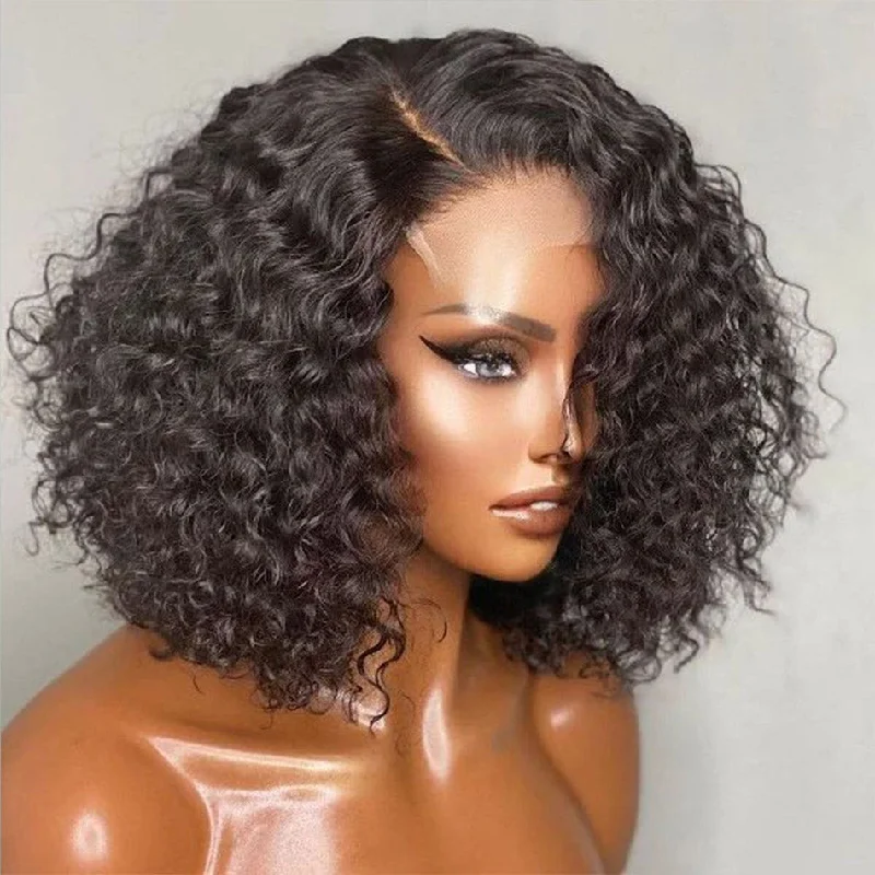 Easy Install Glueless Side Part Deep Curly HD Lace Front Short Bob Wig