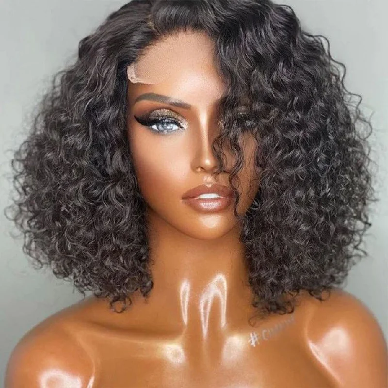 Easy Install Glueless Side Part Deep Curly HD Lace Front Short Bob Wig