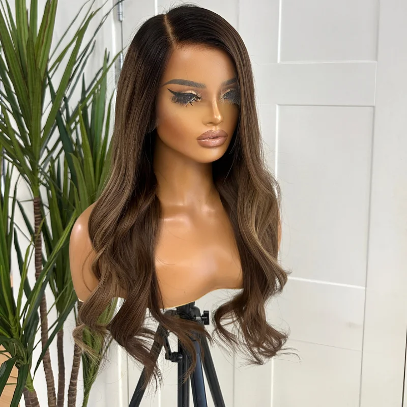 Rooted Light Brown  Caramel Mix  Human Hair HD Lace Frontal  Wig-ELSIE