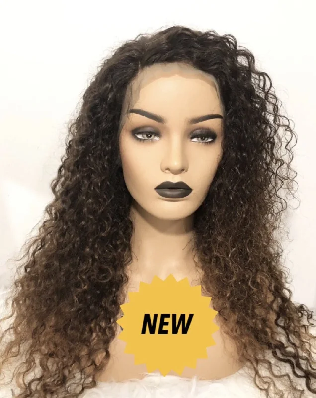 Indian Curly Lace Front Wig with Honey Blonde Ombre'