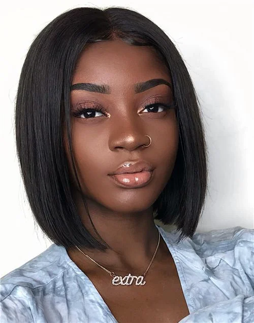 Full Lace Wig Blunt Cut Bob Glueless Human Hair Wig -LM009