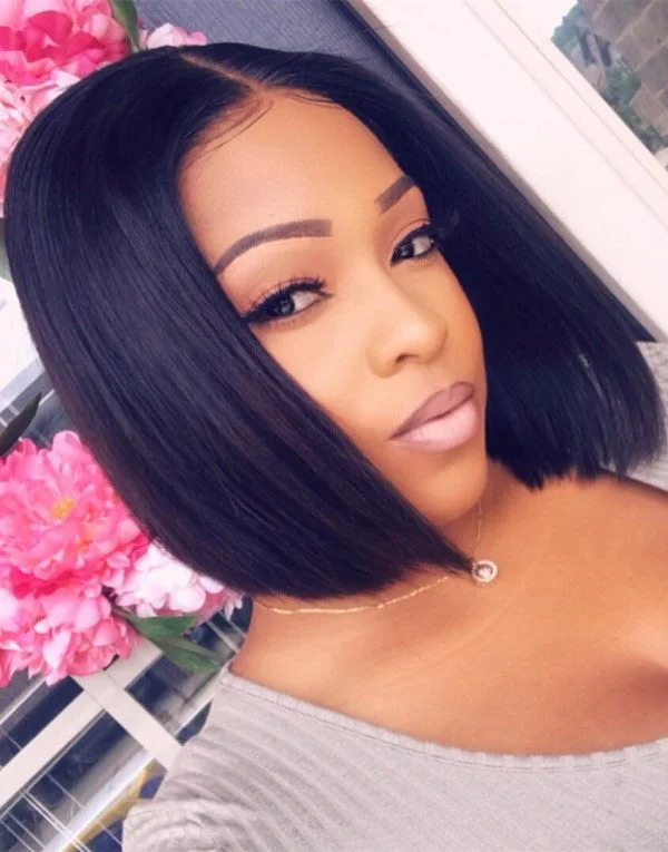 Full Lace Wig Blunt Cut Bob Glueless Human Hair Wig -LM009