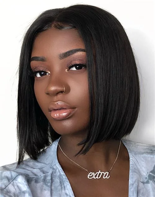 Full Lace Wig Blunt Cut Bob Glueless Human Hair Wig -LM009