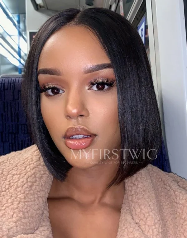 Full Lace Wig Blunt Cut Bob Glueless Human Hair Wig -LM009