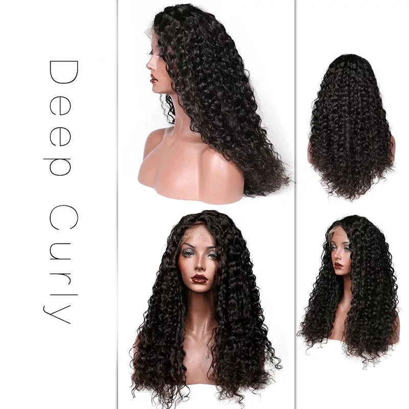 Natural Black Peruvian Human Hair Full Lace Wig Deep Curl Surprisehair