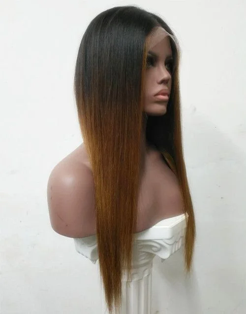 Full Lace Wig Ombre Brown Straight Glueless Human Hair Wig -LM016